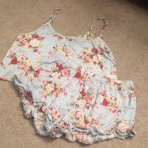 Blue Flowered Pajama Set, Never Worn- Large